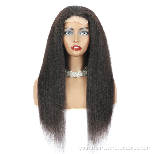12A Yaki 4x4 Transparent Lace Closure Wig Wholesale Price  Brazilin Virgin Human Hair Kinky Straight Lace Front Wig